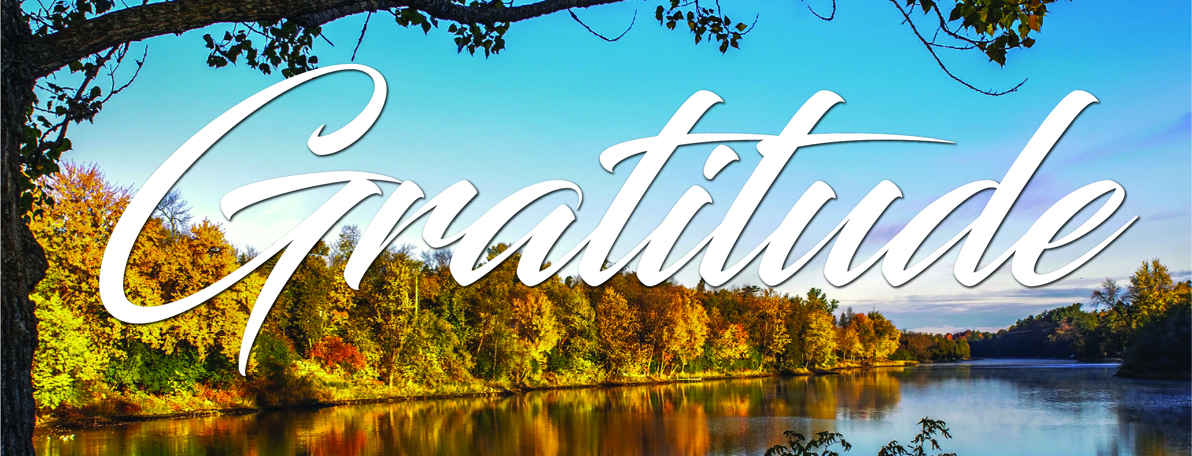 Image of river with word Gratitude overlaid on it